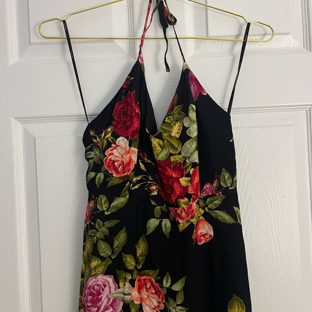 Floral Halter Maxi Dress - Black and Red - Picture 4 of 10